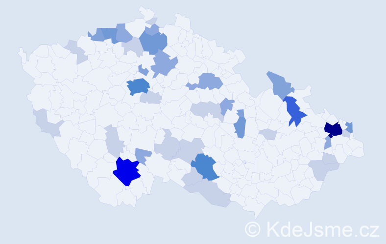 Příjmení: 'Pintér', počet výskytů 98 v celé ČR