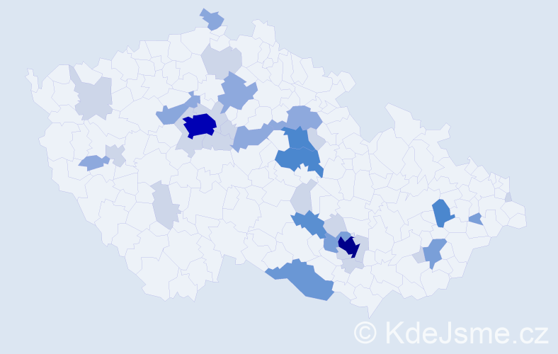 Příjmení: 'Těšík', počet výskytů 106 v celé ČR