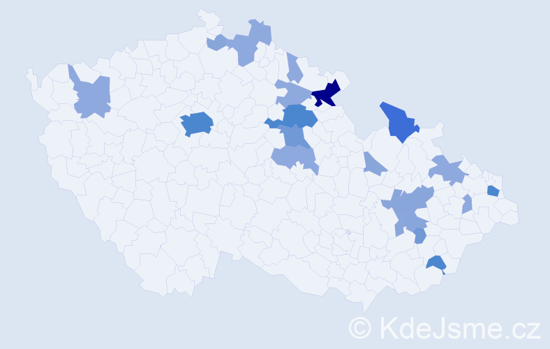 Příjmení: 'Kudelka', počet výskytů 54 v celé ČR