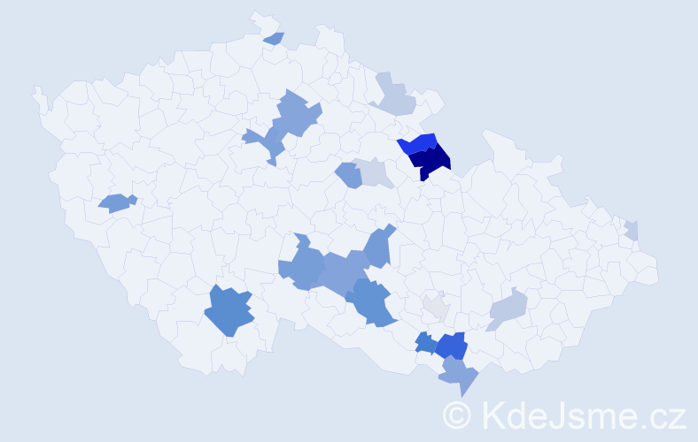 Příjmení: 'Lopatářová', počet výskytů 45 v celé ČR