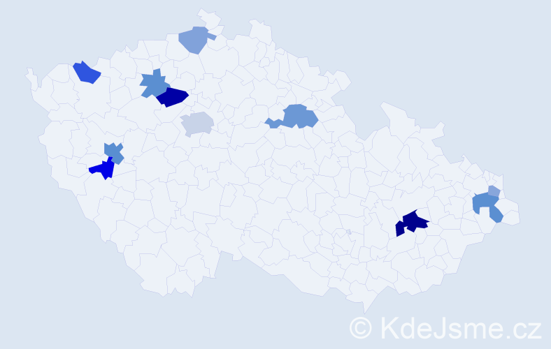 Příjmení: 'Bizubová', počet výskytů 21 v celé ČR