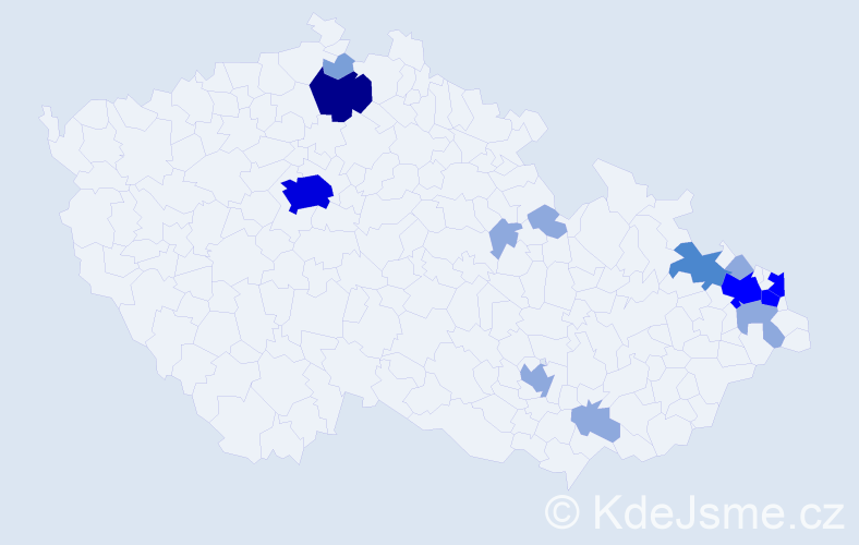Příjmení: 'Kowal', počet výskytů 39 v celé ČR