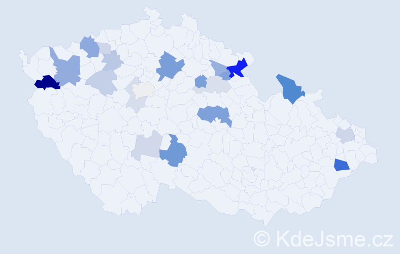 Příjmení: 'Káva', počet výskytů 53 v celé ČR