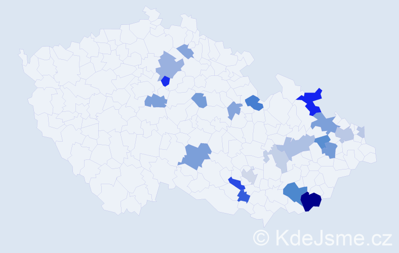 Příjmení: 'Gregárková', počet výskytů 48 v celé ČR