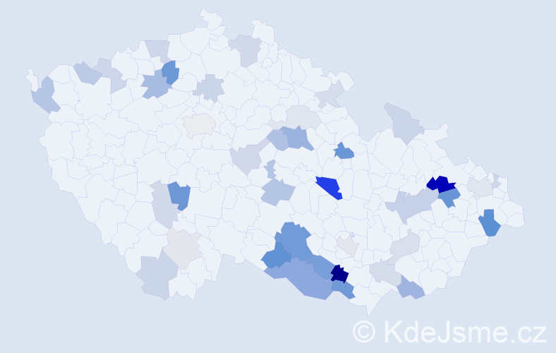 Příjmení: 'Zelenák', počet výskytů 85 v celé ČR