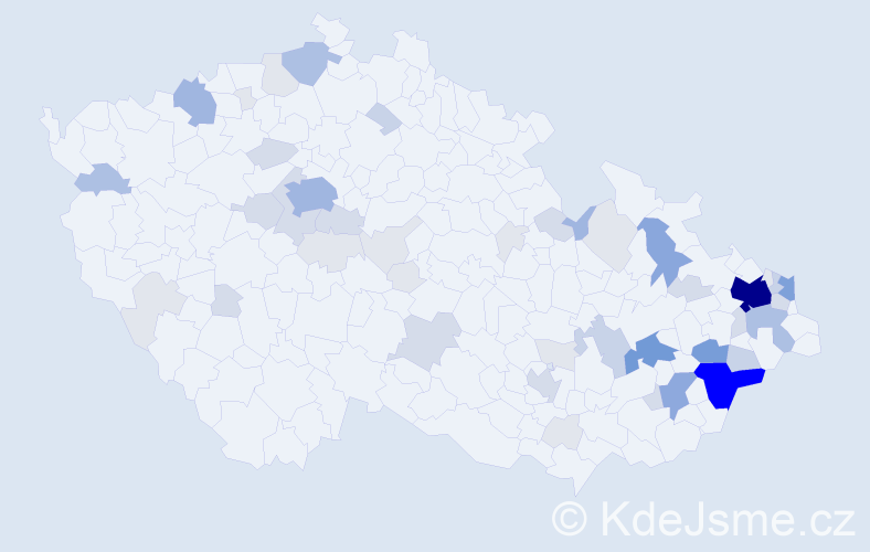 Příjmení: 'Kandráč', počet výskytů 194 v celé ČR