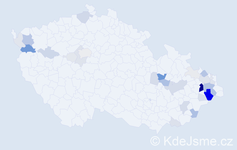 Příjmení: 'Rečka', počet výskytů 99 v celé ČR