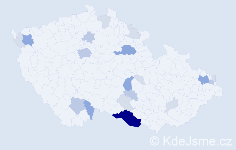 Příjmení: 'Kazdera', počet výskytů 52 v celé ČR