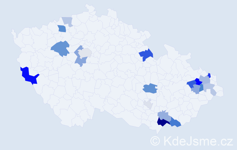 Příjmení: 'Stanček', počet výskytů 39 v celé ČR