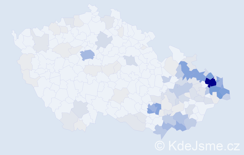Příjmení: 'Kaluža', počet výskytů 437 v celé ČR