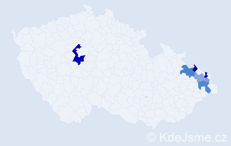 Příjmení: 'Křáková', počet výskytů 14 v celé ČR
