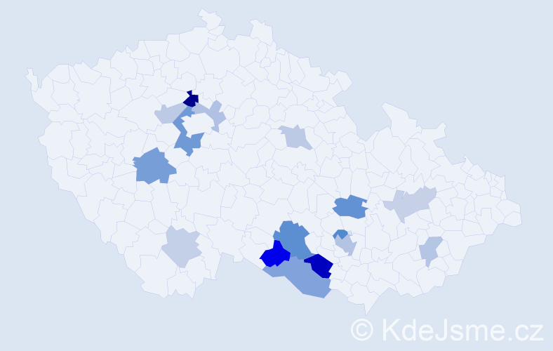 Příjmení: 'Pitauer', počet výskytů 29 v celé ČR