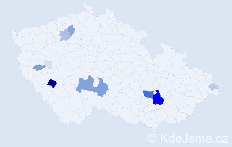 Příjmení: 'Mojčák', počet výskytů 24 v celé ČR