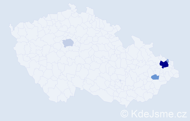 Příjmení: 'Kuchnová', počet výskytů 18 v celé ČR