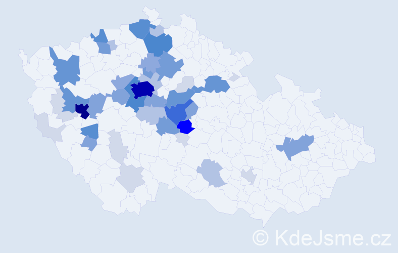 Příjmení: 'Končel', počet výskytů 182 v celé ČR