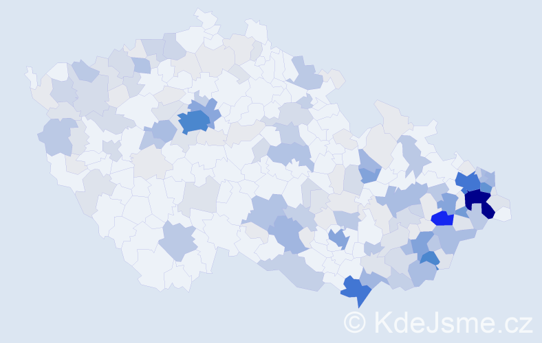 Příjmení: 'Bača', počet výskytů 632 v celé ČR