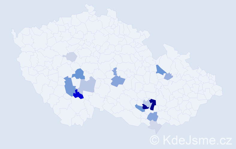 Příjmení: 'Lhotecká', počet výskytů 45 v celé ČR
