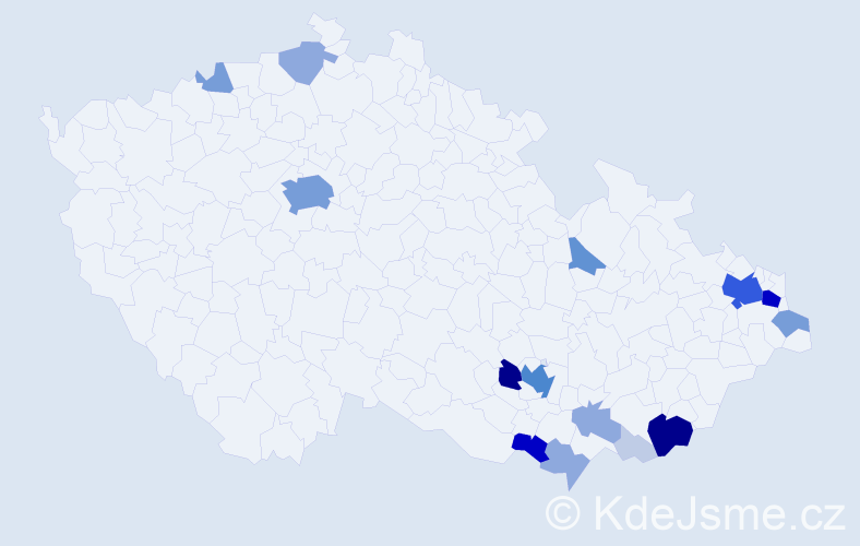 Příjmení: 'Penčák', počet výskytů 69 v celé ČR
