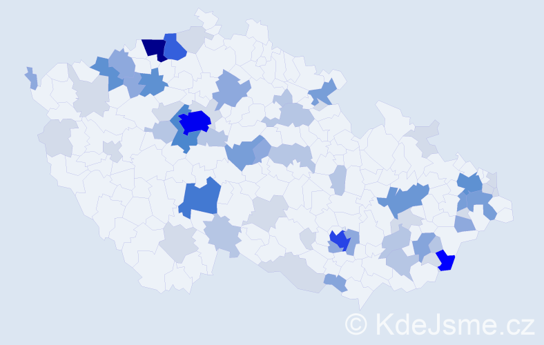 Příjmení: 'Hudek', počet výskytů 196 v celé ČR