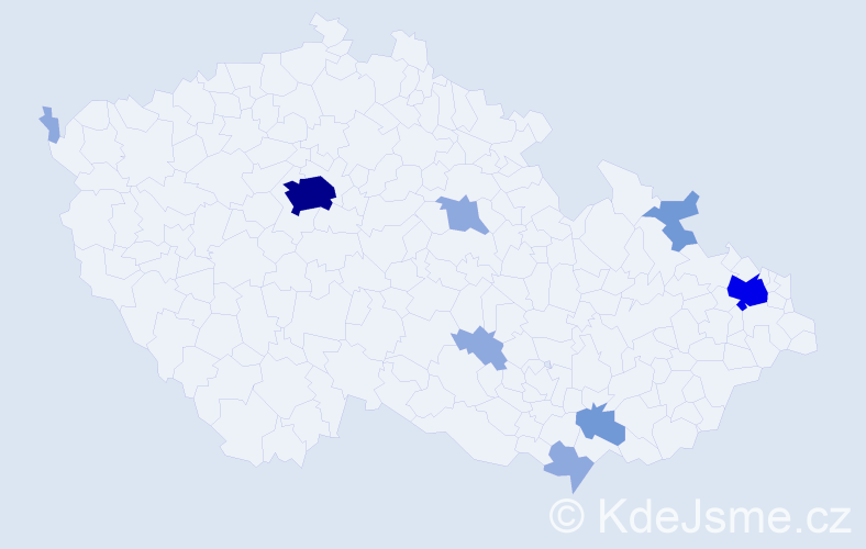 Příjmení: 'Vadas', počet výskytů 19 v celé ČR