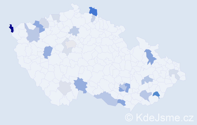 Příjmení: 'Medvěd', počet výskytů 45 v celé ČR