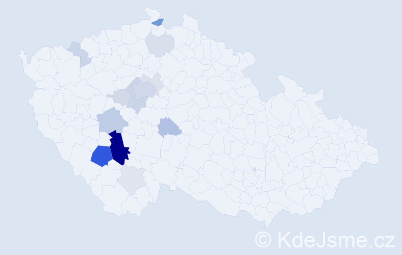 Příjmení: 'Čuřín', počet výskytů 48 v celé ČR