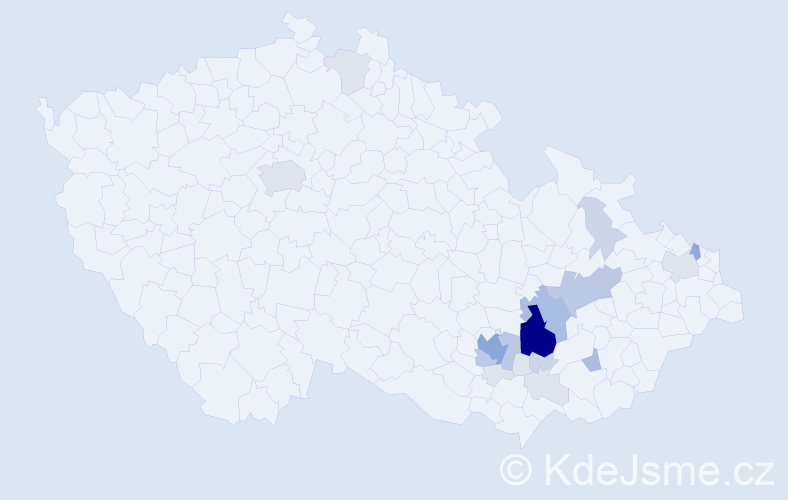 Příjmení: 'Bébar', počet výskytů 63 v celé ČR