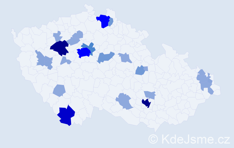 Příjmení: 'Valentin', počet výskytů 72 v celé ČR