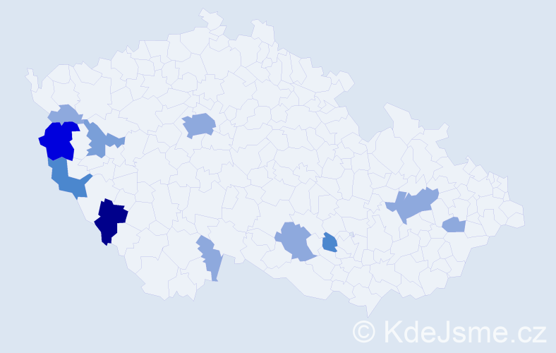 Příjmení: 'Mautnerová', počet výskytů 27 v celé ČR