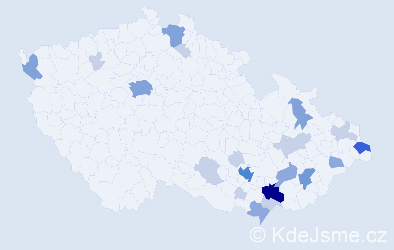 Příjmení: 'Pimek', počet výskytů 57 v celé ČR