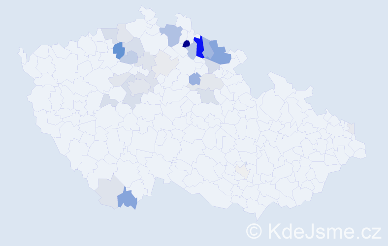 Příjmení: 'Udatný', počet výskytů 96 v celé ČR