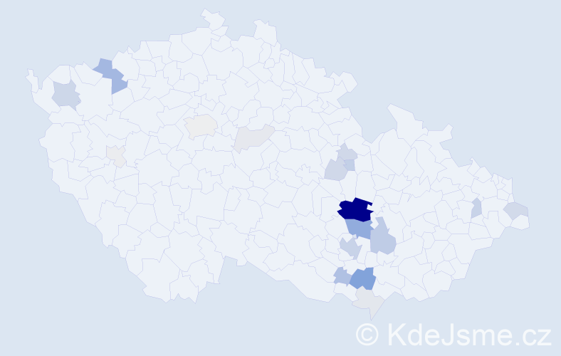 Příjmení: 'Oujeská', počet výskytů 74 v celé ČR