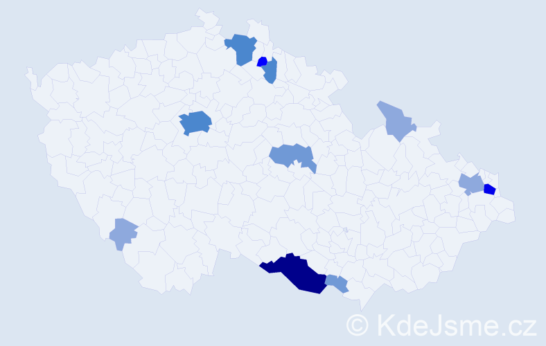 Příjmení: 'Komada', počet výskytů 31 v celé ČR