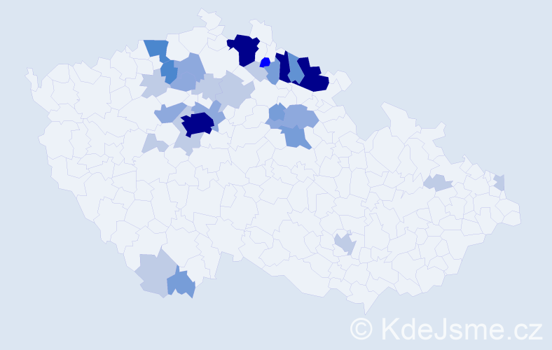 Příjmení: 'Udatný', počet výskytů 94 v celé ČR