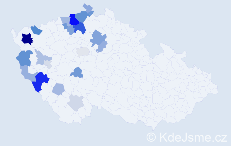 Příjmení: 'Proftová', počet výskytů 57 v celé ČR