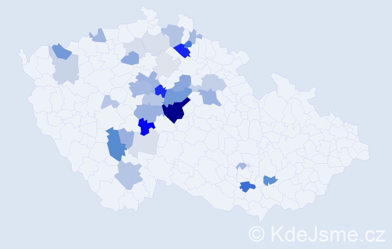 Příjmení: 'Hubal', počet výskytů 127 v celé ČR