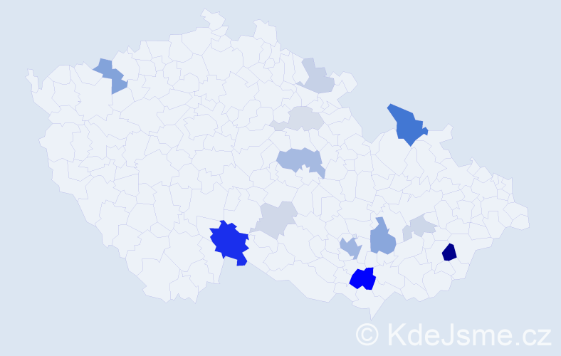 Příjmení: 'Krhánek', počet výskytů 35 v celé ČR