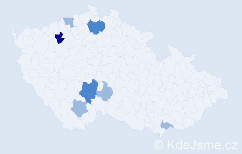 Příjmení: 'Kákona', počet výskytů 14 v celé ČR