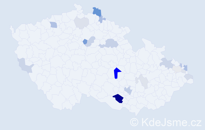 Příjmení: 'Mitráš', počet výskytů 44 v celé ČR