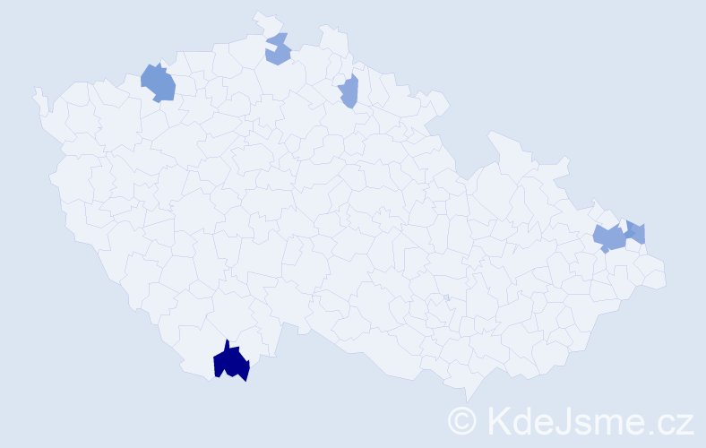 Příjmení: 'Angyal', počet výskytů 16 v celé ČR