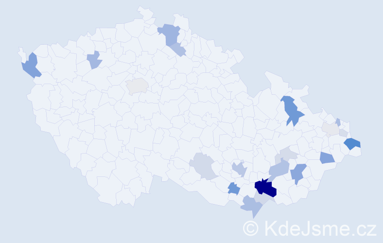 Příjmení: 'Pimek', počet výskytů 57 v celé ČR