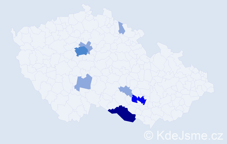 Příjmení: 'Čertek', počet výskytů 23 v celé ČR