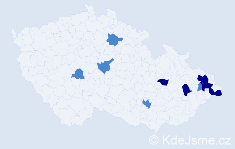 Příjmení: 'Pištek', počet výskytů 20 v celé ČR