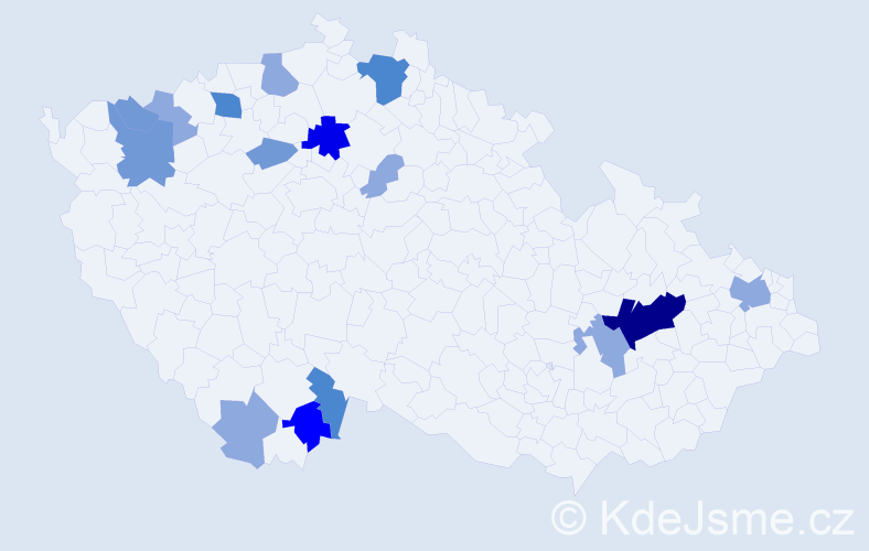 Příjmení: 'Huličková', počet výskytů 36 v celé ČR