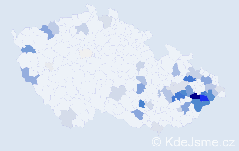 Příjmení: 'Mořkovská', počet výskytů 155 v celé ČR