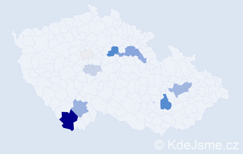 Příjmení: 'Paráček', počet výskytů 34 v celé ČR