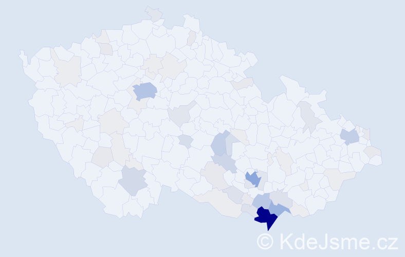 Příjmení: 'Průdková', počet výskytů 258 v celé ČR