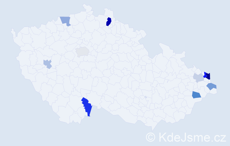 Příjmení: 'Saček', počet výskytů 16 v celé ČR