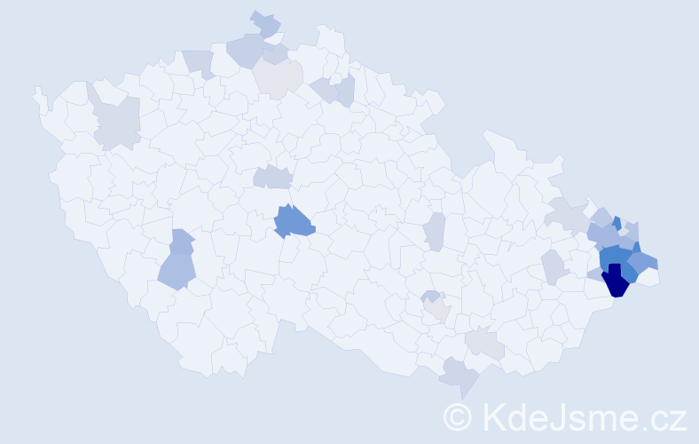 Příjmení: 'Kiša', počet výskytů 116 v celé ČR