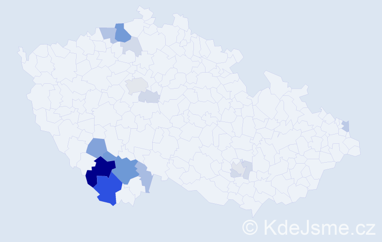 Příjmení: 'Konzalová', počet výskytů 54 v celé ČR